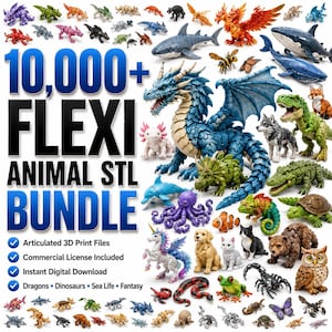 10,000+ Flexi Animal STL Bundle | Articulated 3D Print Files | Dragons, Dinosaurs, Sea Life, Fantasy & Fidget Toys | personal Commercial Use image 2