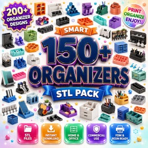 200+ 3D Printable Organizer STL Files | Storage & Desk Organizer Bundle | Cable Clips, Key Holders, Drawer Organizers | Instant Download