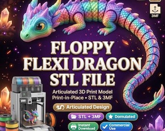 Floppy Dragon Flexi STL | Articulated Dragon 3D Print File | Print-in-Place Dragon | STL & 3MF | Commercial Use