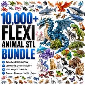 10,000+ Flexi Animal STL Bundle | Articulated 3D Print Files | Dragons, Dinosaurs, Sea Life, Fantasy & Fidget Toys | personal Commercial Use image 3