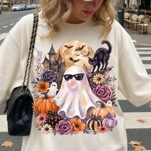 Ghost Blowing Bubble Gum PNG | Coquette Halloween Brushstroke Design | Girly Spooky Season Shirt | Digital Download
