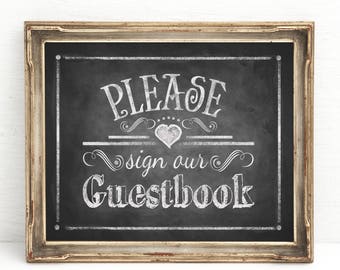 Rustic Wedding Sign, Guestbook Sign | PRINTED Wedding Sign, Guest Book Sign, Sign our Guestbook, Chalkboard Wedding Signs, Rustic Wedding