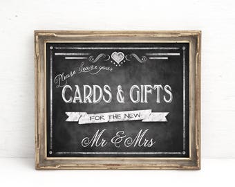 Printed Wedding Sign CARDS & GIFTS for the New Mr. and Mrs. Wedding print, Chalkboard Wedding, wedding signage, Cards and gift table sign