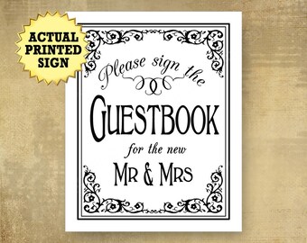 Please sign our Guestbook Wedding sign, PRINTED Black White wedding signage, Mr. Mrs. Guestbook, Traditional wedding, modern wedding signs