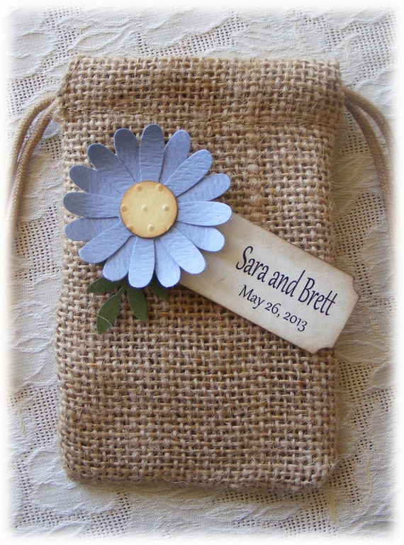 Items similar to Burlap Wedding or Shower FAVOR BAGS with Cornflower