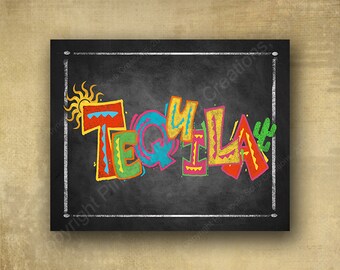 Tequila Sign | PRINTED Fiesta Sign, Printed Party Sign, Chalkboard Fiesta Bar Sign, Fiesta party signage, wedding sign, Cinco de Mayo sign