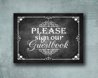 Please Sign Our Guestbook Chalkboard Style PRINT 11x14 - CLEARANCE SALE