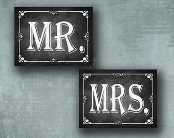 MR & MRS Wedding Chair signs | PRINTED Wedding photo props, Chalkboard Wedding Decor - Clearance Sale