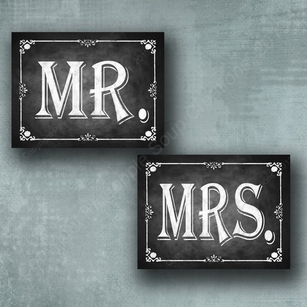 MR & MRS Wedding Chair signs | PRINTED Wedding photo props, Chalkboard Wedding Decor - Clearance Sale