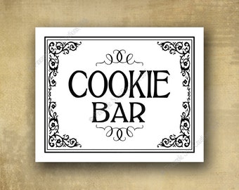 Cookie Bar Sign | Black & White PRINTED Wedding Sign, Party Decor, Dessert Bar Sign, Christmas Cookie Bar Signage, Party Decorations