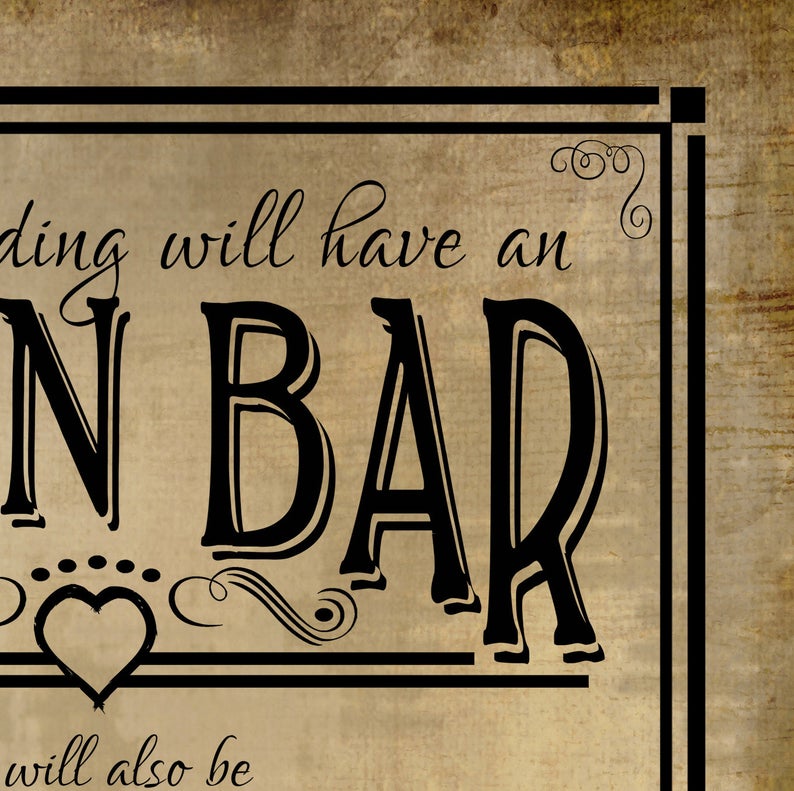 Drunken Shenanigans Open Bar Wedding Sign PRINTED Sign Etsy