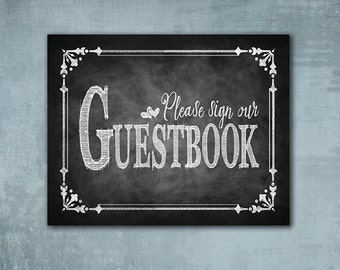 Wedding Guestbook Chalkboard Style sign - PRINTED chalkboard wedding signage for wedding guest book,  wedding guestbook, Cottage Charm