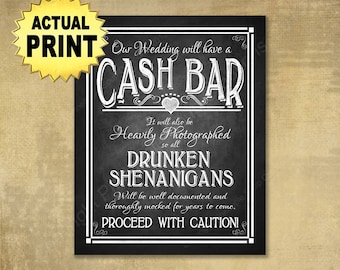 Printed Wedding Signs, Cash Bar wedding sign, Drunken shenanigans, chalkboard sign, wedding print, cash bar sign, chalkboard wedding poster