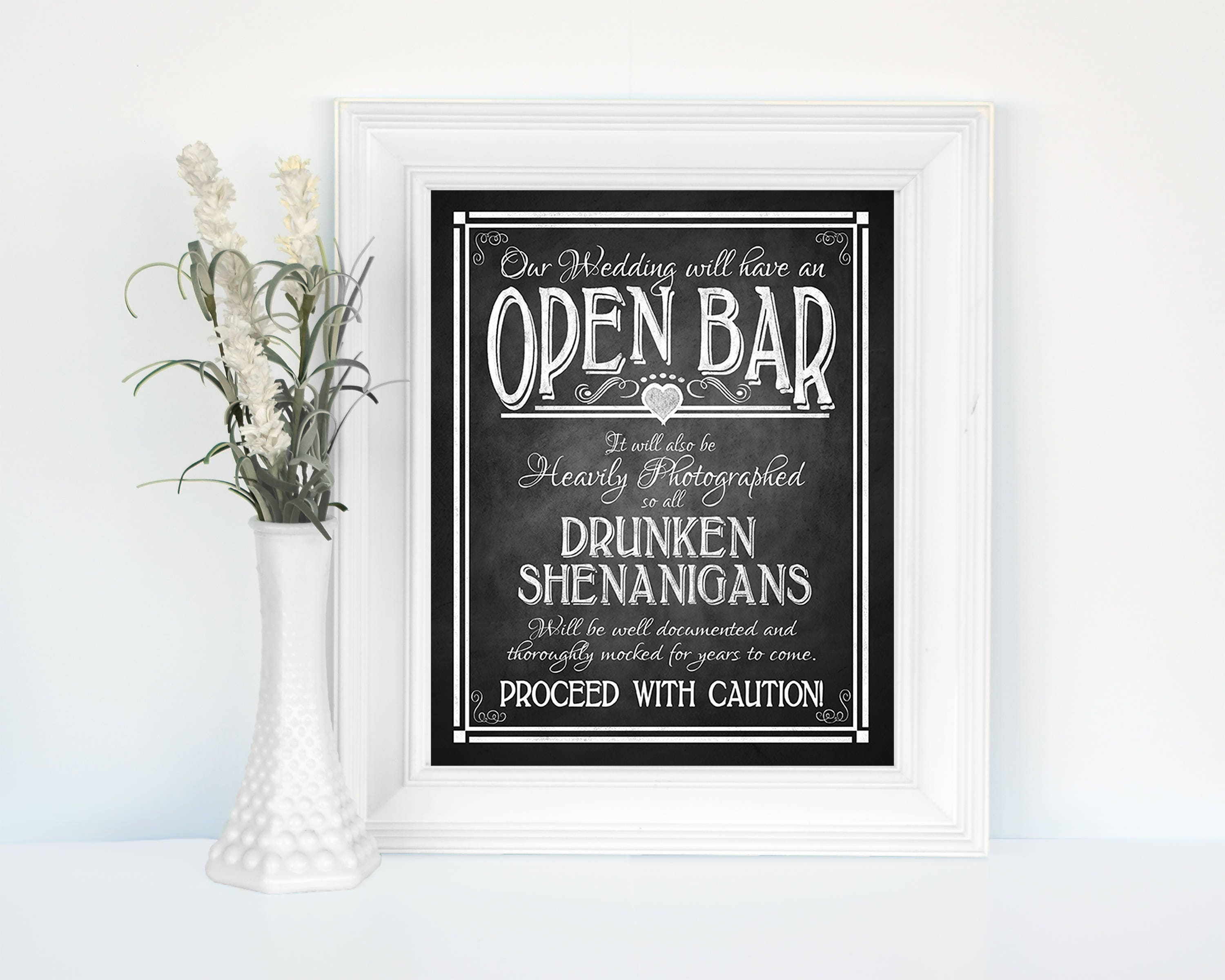 Printed Open Bar Wedding Sign Drunken Shenanigans sign Etsy