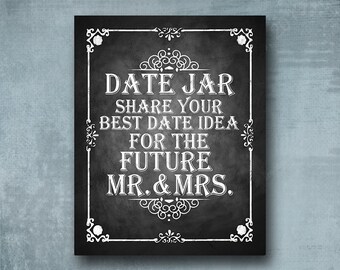 PRINTED Chalkboard Style DATE JAR Wedding Shower Sign | Rustic Bridal Shower ideas, Future Mr. & Mrs. Advice sign - Clearance Sale