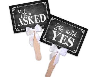 He asked, She said Yes Engagement Signs, engagement props, photo props, engagement sign, save the date photo props, engagement announcement