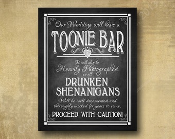 CLEARANCE SALE - Toonie Bar Sign | Chalkboard Style Drunken Shenanigans wedding bar sign