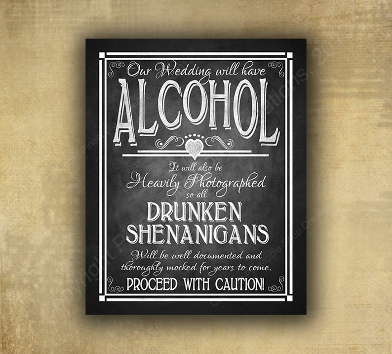 Wedding Bar Sign PRINTED Drunken Shenanigans Wedding Etsy