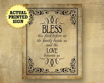 Bless this food prayer sign, meal blessing sign, buffet blessing, dining room art, vintage wedding sign, Easter buffet sign, Easter dinner