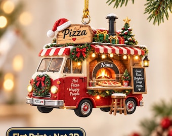 Personalized Pizza Truck Christmas Ornament, Custom Name Pizza Ornament, Pizza Lover Gift, Pizzeria Food Truck Holiday Keepsake  NH-225