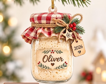 Personalized Sourdough Ornament, Custom Name Baker Christmas Gift, Sourdough Starter Jar Ornament, Bread Lover Keepsake ZHA121