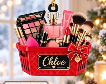 Personalized Makeup Ornament, Custom Name Christmas Gift for Makeup Lover, Makeup Artist Beauty Ornament, Cosmetic Basket Keepsake ZHA115