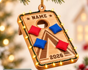 Personalized Cornhole Ornament, Custom Name Christmas Gift for Cornhole Player, Bean Bag Toss Ornament, Yard Game Keepsake BP-990