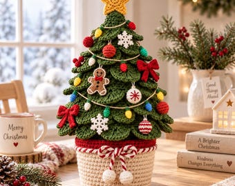 Crochet Christmas Tree Decor, Handmade Amigurumi Xmas Tree Festive Tabletop Holiday Accent for Cozy Homes
