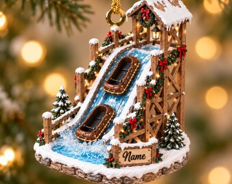 Personalized Log Flume Christmas Ornament, Custom Name Water Ride Ornament, Theme Park Lover Gift, Amusement Park Holiday Keepsake NH-211