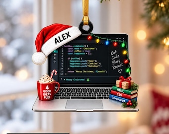 Personalized Programmer Ornament, Custom Name Coder Christmas Gift, Software Developer Laptop Ornament, Coding Keepsake BP-979