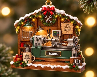 Personalized Machinist Christmas Ornament, Custom Name Lathe Machine Ornament, Metalworker Gift, Machine Shop Holiday Keepsake NH-215