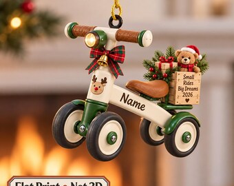 Personalized Kids Tricycle Christmas Ornament, Custom Name Toddler Bike Ornament, First Bike Gift, Little Rider Holiday Keepsake NH-222