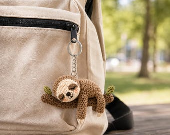 Crochet Sloth Keychain, Handmade Amigurumi Sloth Bag Charm, Cute Crochet Animal Keyring, Backpack Charm, Gift for Sloth Lover, Mini Plush