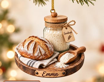 Personalized Sourdough Ornament, Custom Baker Christmas Gift, Sourdough Starter Jar Keepsake, Bread Lover Ornament ZHA120