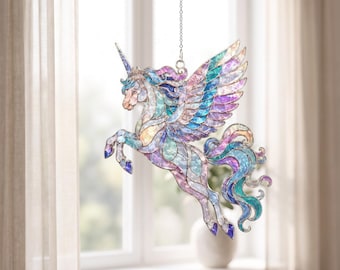 Unicorn Acrylic Suncatcher, Acrylic Style Window Hanging, Fantasy Room Decor, Magical Gift for Girls, BP-417