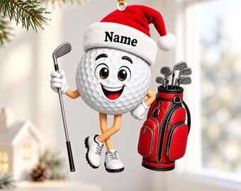 Personalized Golf Ornament, Custom Name Golf Ball Christmas Ornament, Golfer Gift, Golf Bag Holiday Keepsake ZHA75