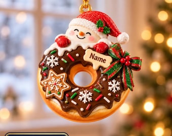 Personalized Donut Christmas Ornament, Custom Name Donut Ornament, Donut Lover Gift, Baker Dessert Holiday Keepsake NH-223