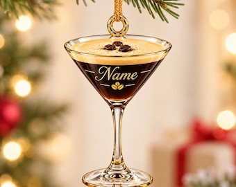 Personalized Espresso Martini Ornament, Custom Name Christmas Gift, Coffee Cocktail Ornament, Bartender & Cocktail Lover Keepsake BP-973