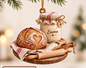 Personalized Sourdough Ornament, Custom Baker Christmas Gift, Bread Baking Ornament, Sourdough Starter Keepsake, Home Baker Gift ZHA122.