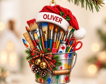 Personalized Artist Ornament, Custom Name Christmas Gift for Painter, Art Teacher Ornament, Paint Brush Holiday Keepsake ZHA118