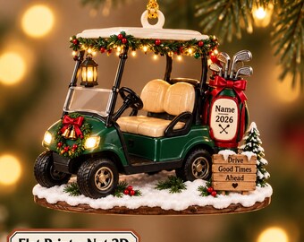 Personalized Golf Cart Christmas Ornament, Custom Name Golfer Ornament, Golf Lover Gift, Golf Dad Holiday Keepsake NH-216