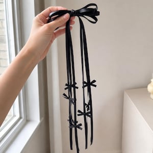 40cm  Black Ribbon Hair Bow with Long Streamers, Gothic Bow Hair Accessory