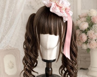 Mini Hat Hair Clip with Lace Bow and Long Ribbon Tails