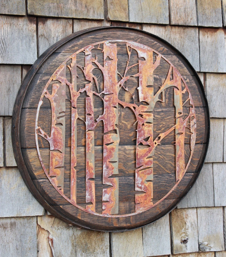 Rusted Metal Aspen Trees on Reclaimed Oak Whiskey Barrel Etsy