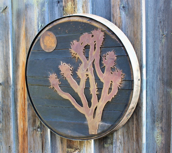 Joshua Tree Art On Authentic Whiskey Barrel Lid Made W Etsy