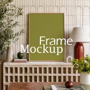Vertical Wood Frame Mockup: Eclectic Modern Interior Poster (Digital Download)
