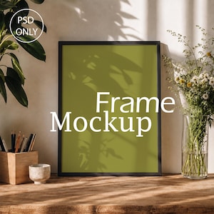 Artist Studio Poster Mockup, Black Frame Desk Scene, Smart Object PSD Only, Digital Download