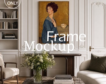 Vertical Frame Mockup PSD, Classic French Living Room, Vintage Luxury Wall Art Mockup