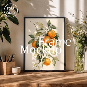 Artist Studio Poster Mockup, Black Frame Desk Scene, Smart Object PSD Only, Digital Download