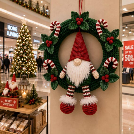 Crochet Christmas Gnome Wreath Pattern PDF | Holiday Door Decor (Digital Download)
